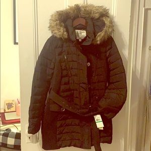London Fog Belted Down Coat With Removable Hood